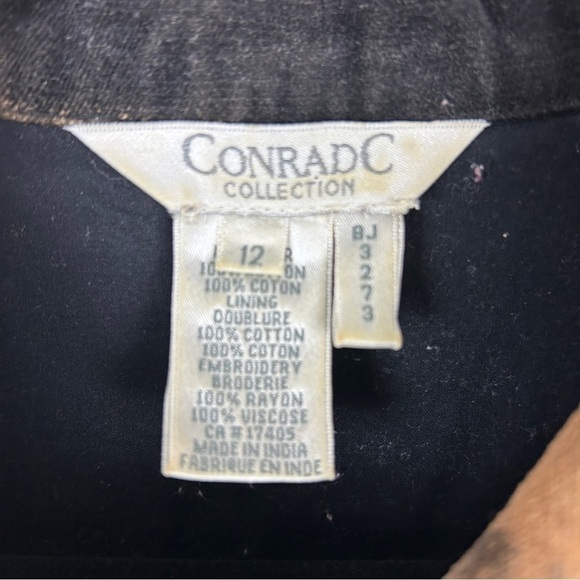 Vintage Conrad C Western Aztec Cotton Embroidered Jacket Size 12 Black Brown - Picture 4 of 13